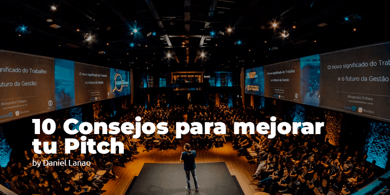 Daniel Lanao speaking on stage in front of a large audience — 10 Tips to Improve Your Pitch